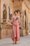 Riwayat light pink and wine kaftan set
