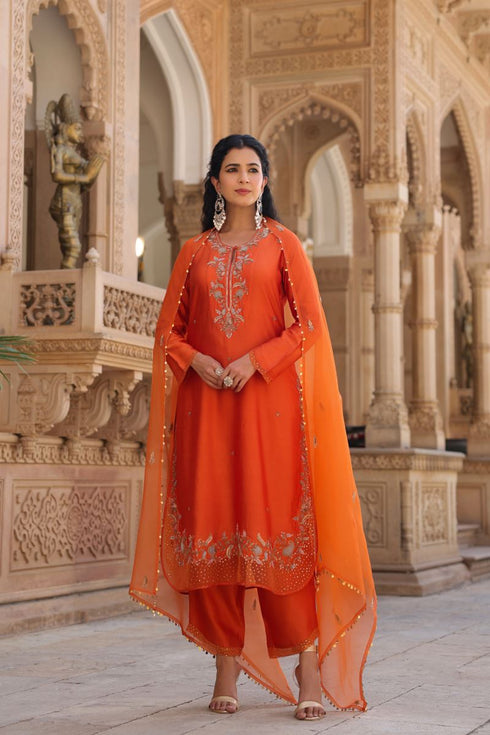 Riwayat orange heavy long kurta set