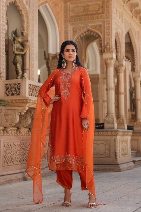 Riwayat orange heavy long kurta set