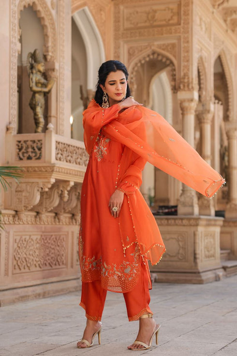 Riwayat orange heavy long kurta set