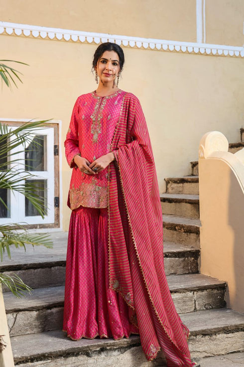 Riwayat pink printed sharara set
