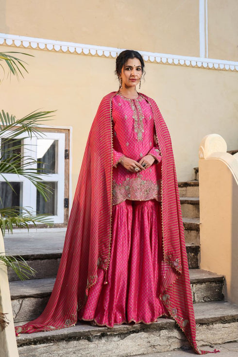 Riwayat pink printed sharara set