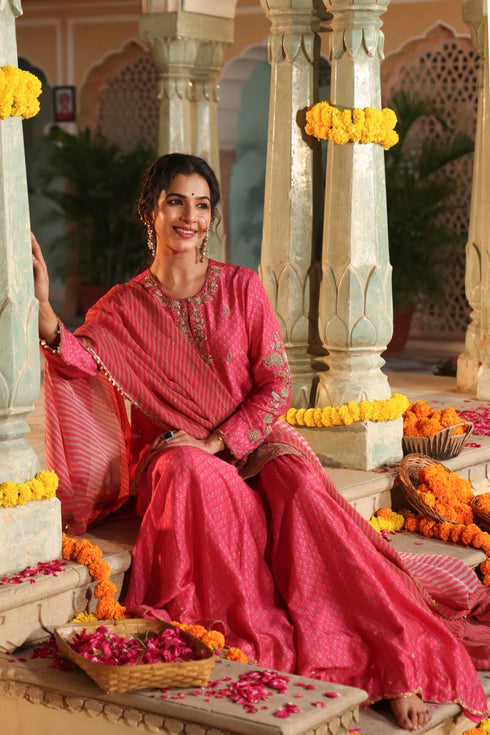 Riwayat pink printed sharara set