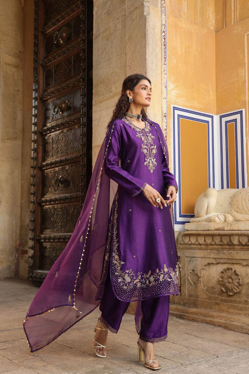 Riwayat purple heavy long kurta set