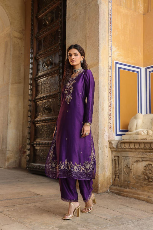 Riwayat purple heavy long kurta set