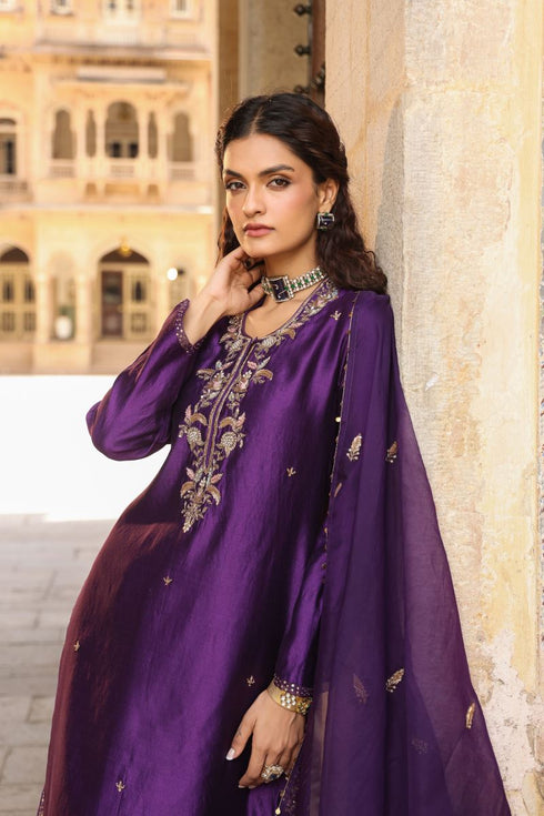 Riwayat purple heavy long kurta set