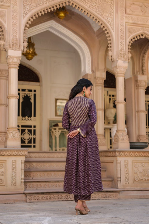 Riwayat purple printed frockstyle kurta set