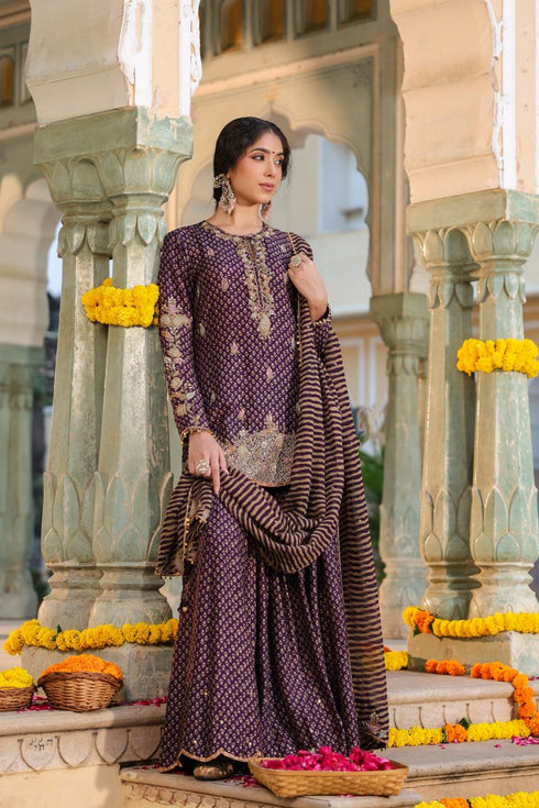 Riwayat purple printed sharara set