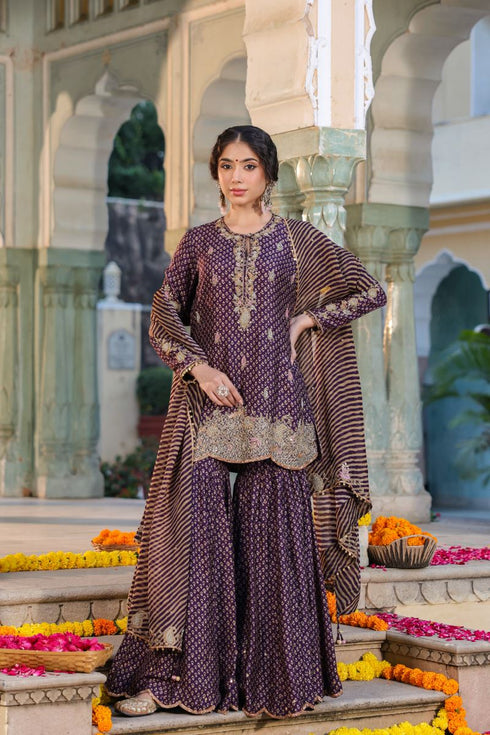 Riwayat purple printed sharara set