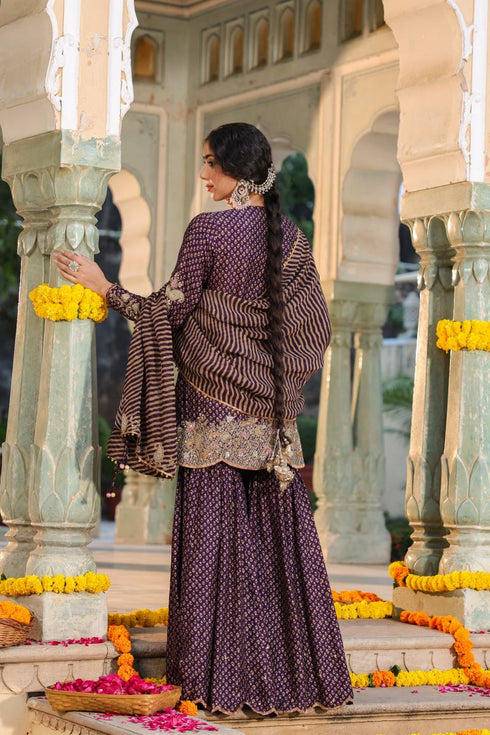 Riwayat purple printed sharara set