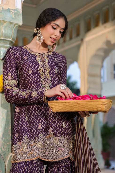 Riwayat purple printed sharara set