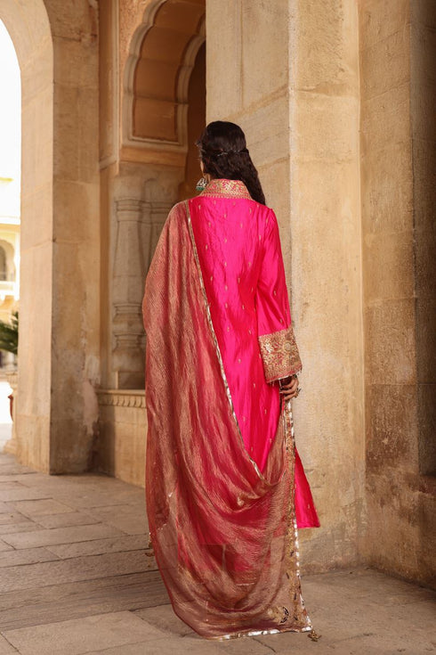 Riwayat shocking pink stand collar set