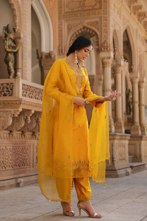 Riwayat yellow heavy long kurta set
