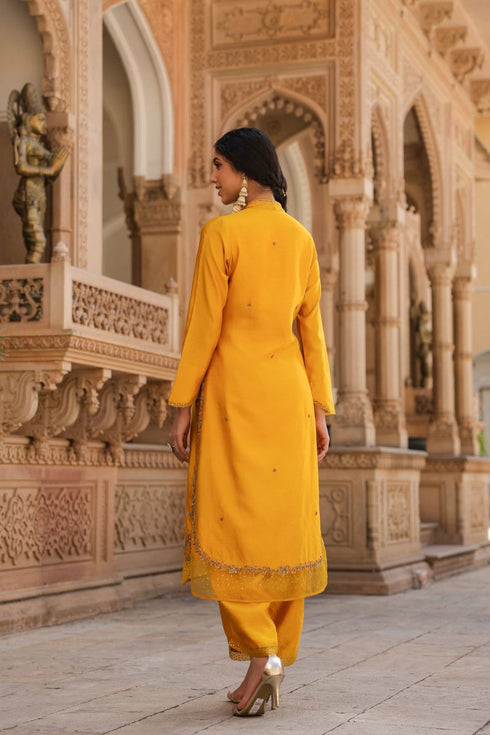 Riwayat yellow heavy long kurta set