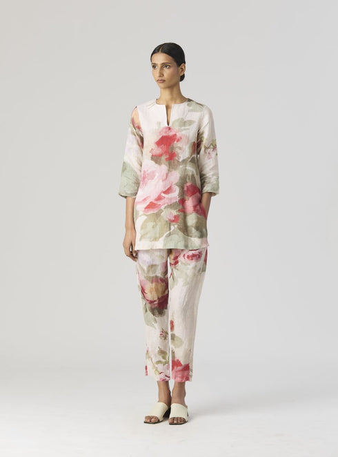 Roma rose beige short linen kurta set