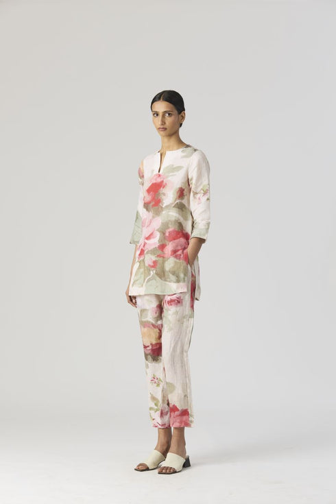 Roma rose beige short linen kurta set