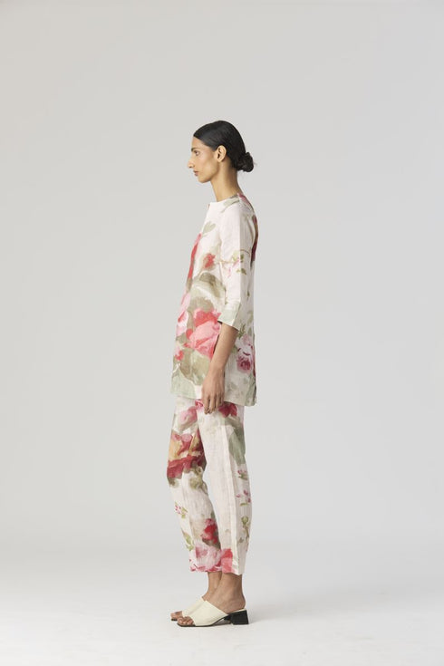 Roma rose beige short linen kurta set