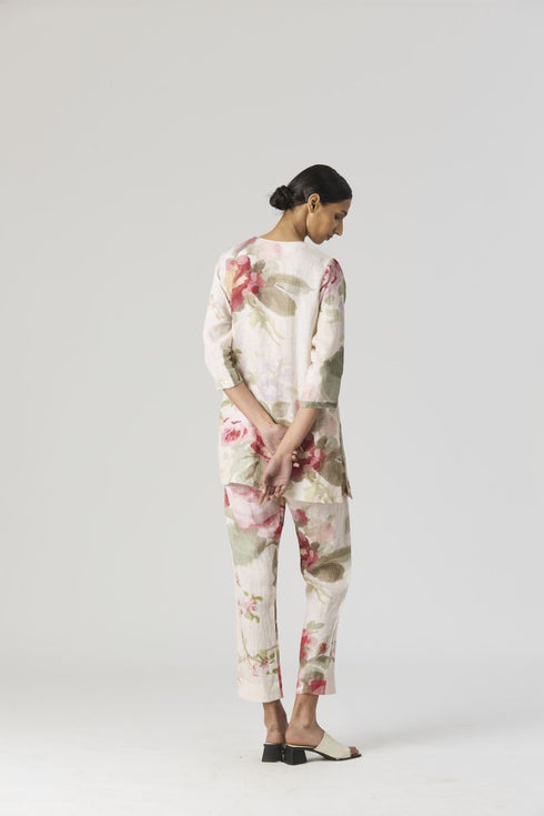 Roma rose beige short linen kurta set