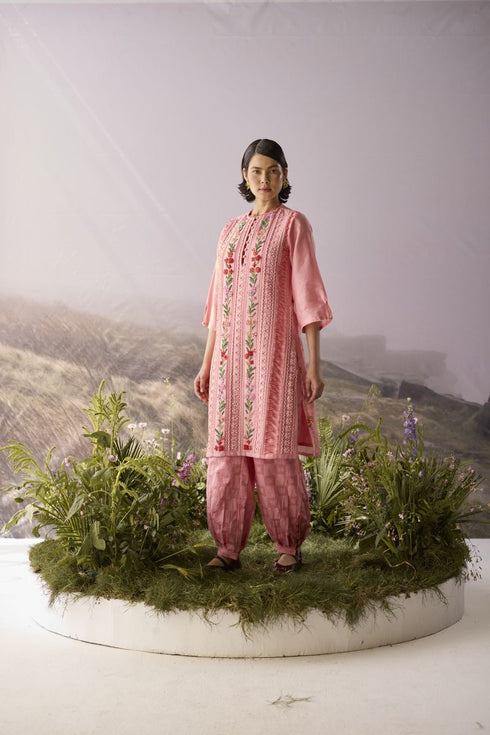 Rose floral panelled kurta