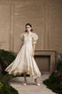 Rose ivory and gold pleated embroidered flounce dress