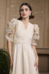 Rose ivory and gold pleated embroidered flounce dress