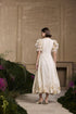 Rose ivory and gold pleated embroidered flounce dress