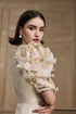 Rose ivory and gold pleated embroidered flounce dress