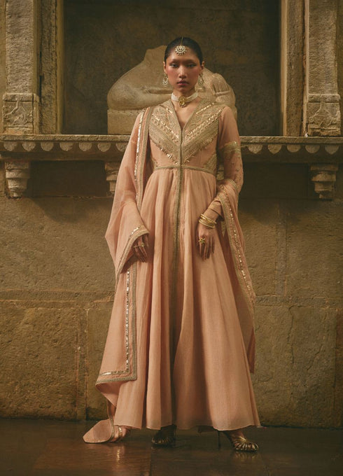 Rose jaipur beige anarkali set