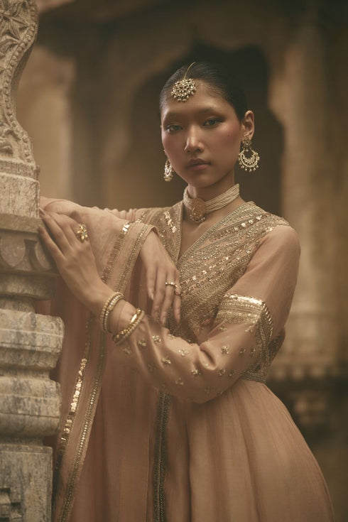 Rose jaipur beige anarkali set