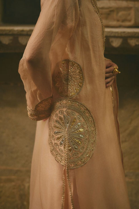 Rose Jaipur beige silk kurta set