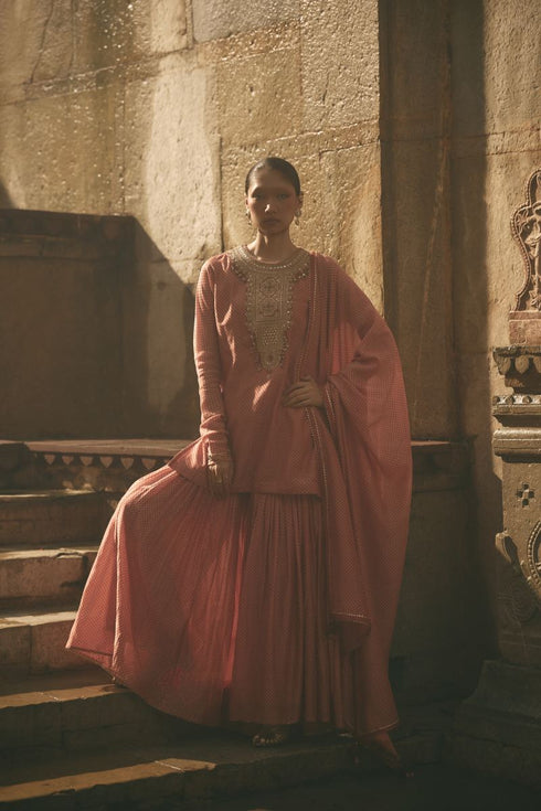 Rose jaipur chanderi red printed sharara set