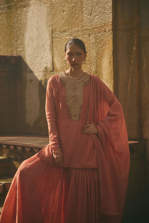 Rose jaipur chanderi red printed sharara set