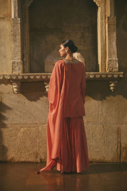 Rose jaipur chanderi red printed sharara set