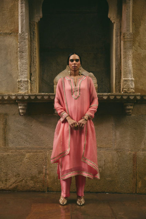 Rose jaipur pink long kurta set