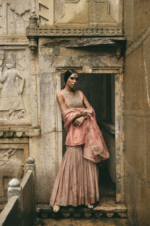 Rose jaipur warm pink sharara set