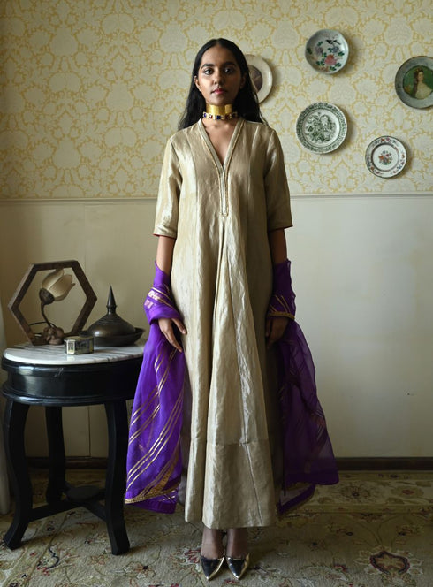 Roshnee chai beige sashiko anarkali