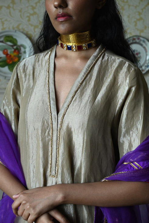 Roshnee chai beige sashiko anarkali