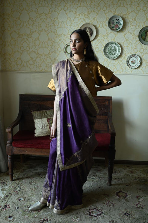 Roshnee charulata gold tissue blouse