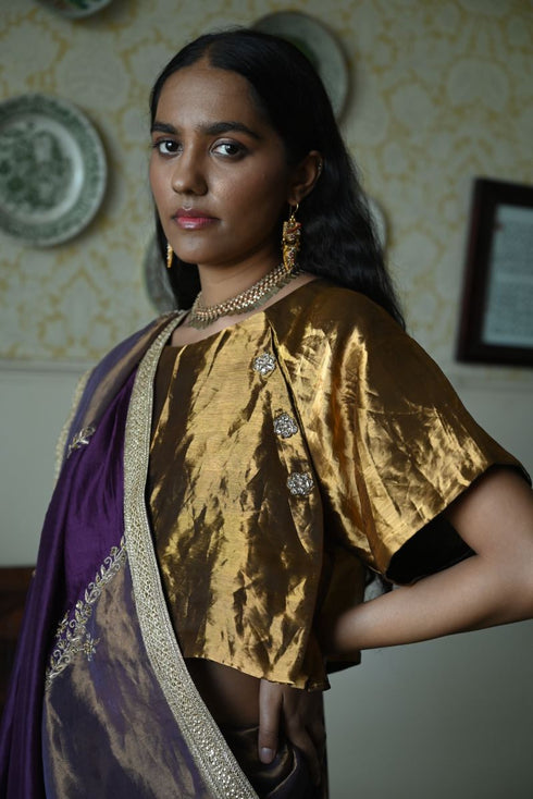 Roshnee charulata gold tissue blouse