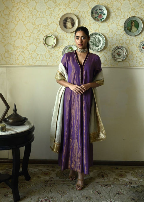 Roshnee purple sashiko anarkali
