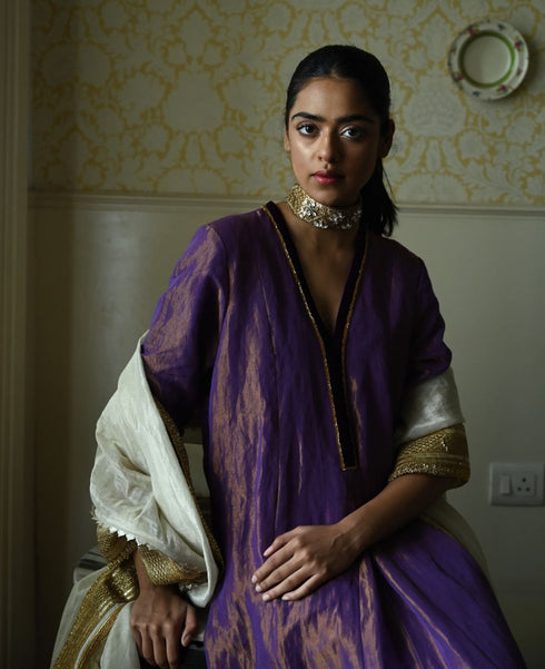 Roshnee purple sashiko anarkali