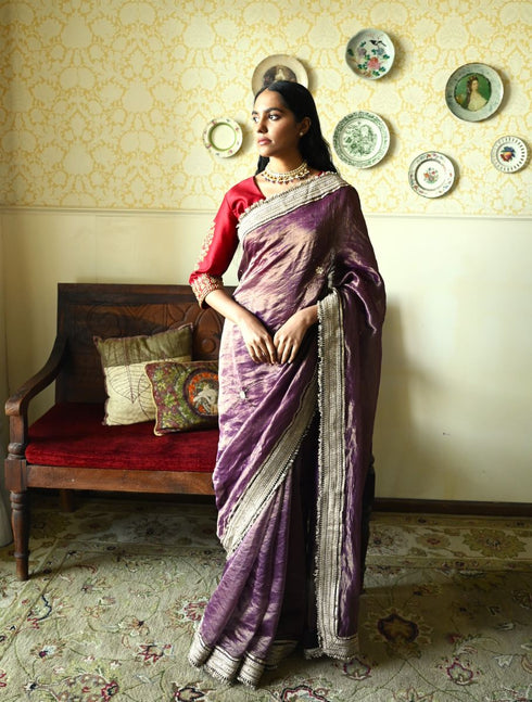 Roshnee purple sati sari
