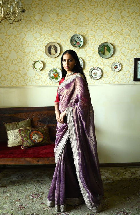 Roshnee purple sati sari