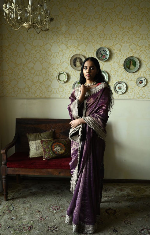 Roshnee purple sati sari