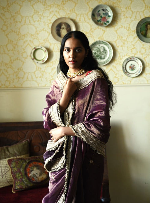 Roshnee purple sati sari