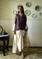 Roshnee purple shabana kurta with red cowl skirt