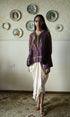 Roshnee purple shabana kurta with red cowl skirt