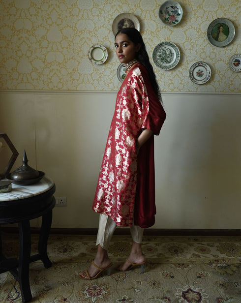 Roshnee red kaftan kurta with dhoti pants