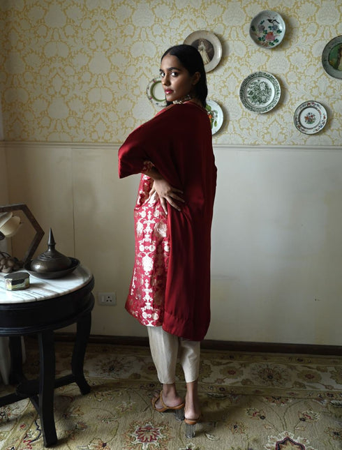Roshnee red kaftan kurta with dhoti pants