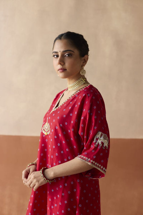 Royal elephant ruby red kaftan set